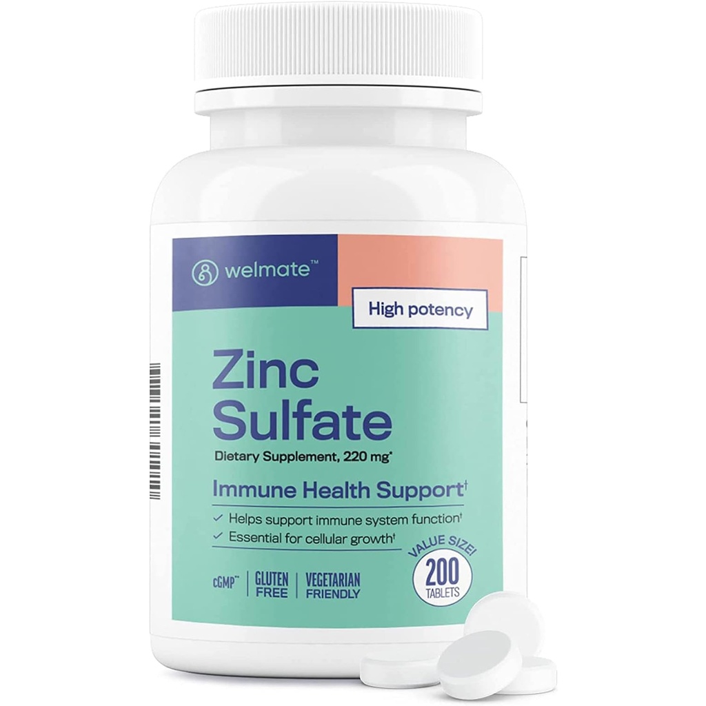 WELMATE 아연 황산염 220mg | 규정식 보충교재 | 면역력 지원 | 200의 조사 정제