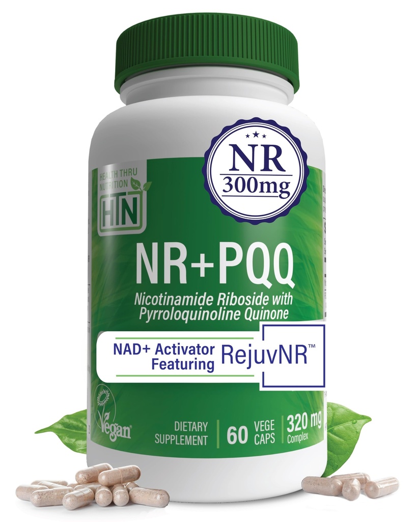 건강 스루 영양 NAD + 활성제 | NR with PQ | 300mg 니코틴 아미드 리보사이드 + 20mg PQQ | 미토콘드리아 Maximizer | Non-GMO | 60 팩