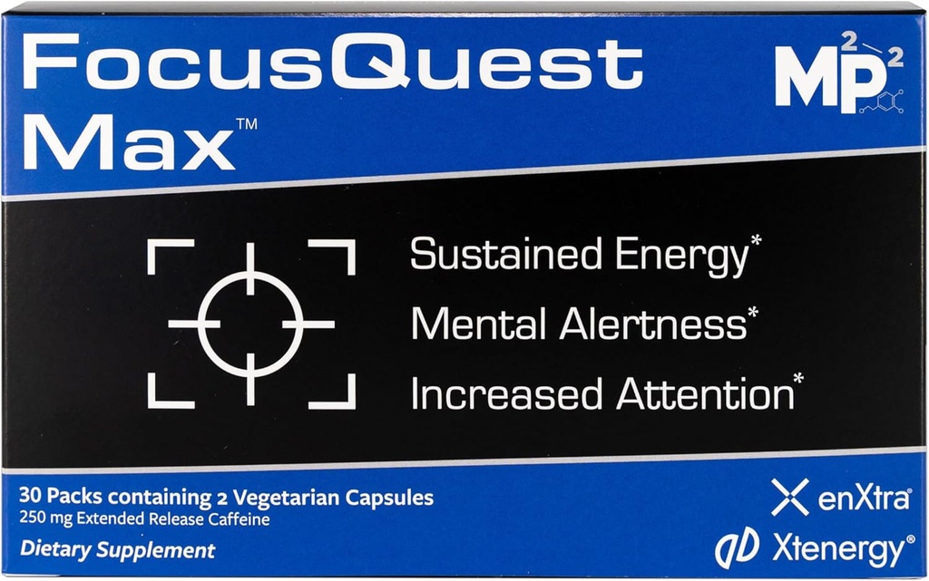 FocusQuest Max Focus는 확장 된 릴리스 카페인과 L-Theanine, 에너지 및 생산성을위한 Nootropic 보충 - Vegan, Gluten-Free 전문가, 학생, 바쁜 엄마 및 피트니스