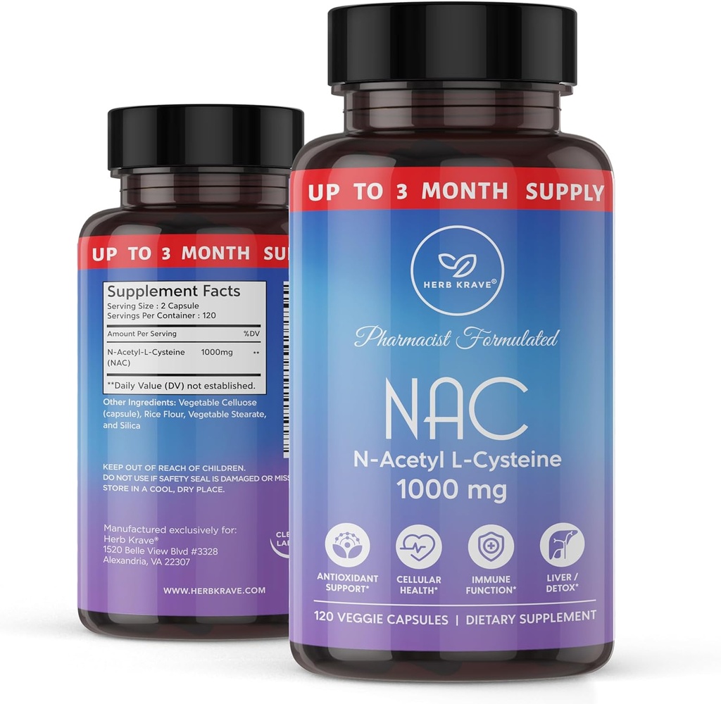 NAC 보충교재 N 아세틸 Cysteine 1000 mg의 아미노 산, 자연적인 산화 방지제, 간장, 면역 체계, fertility를 위한 지원 | 120 N 아세틸 L-Cysteine 캡슐