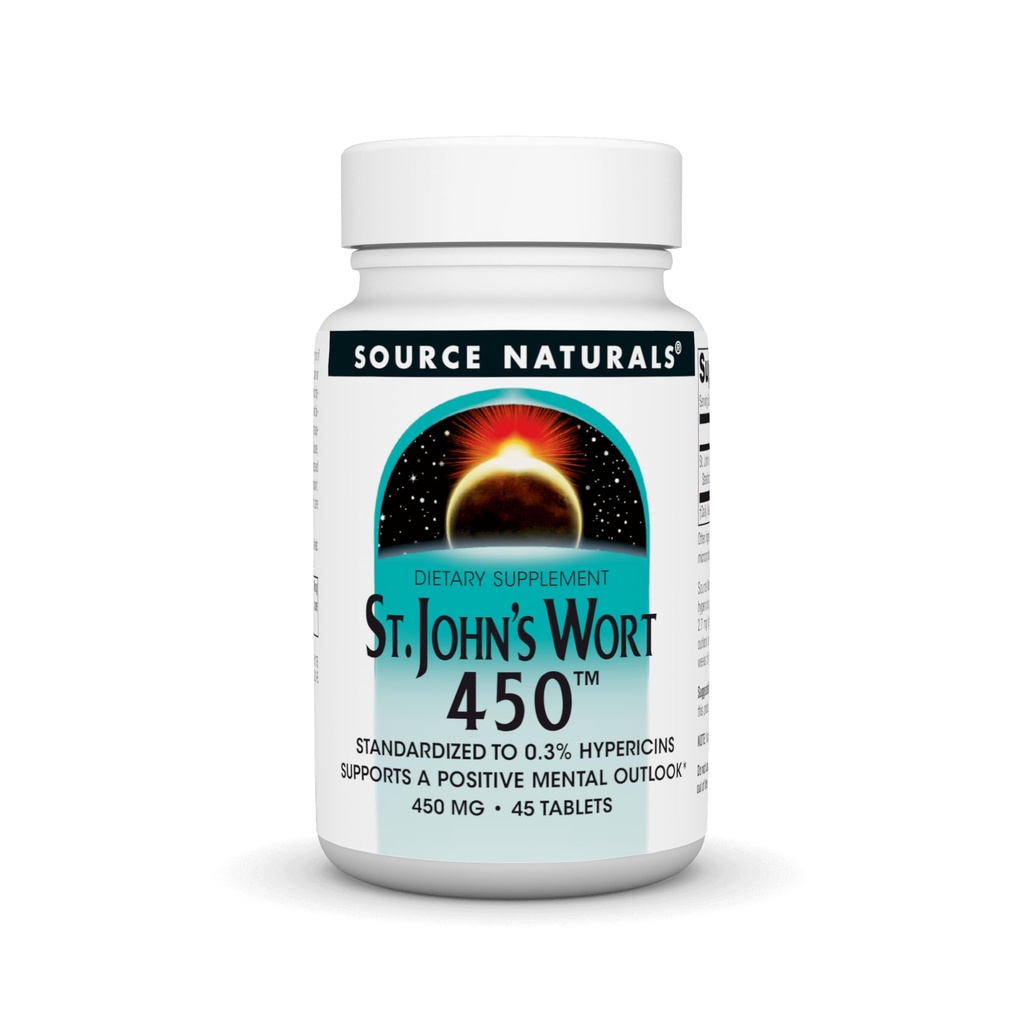 Source Naturals St. John 's Wort 450 mg은 긍정적 인 정신 아웃룩을 지원합니다 - 45 정제