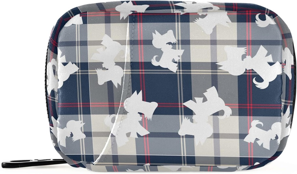 Plaid Scottish Dog Pill Box 7 Day Pill Case Travel Pill 주최자 가방 지퍼 휴대용 주간 케이스 컴팩트 크기 비타민 보충 홀더
