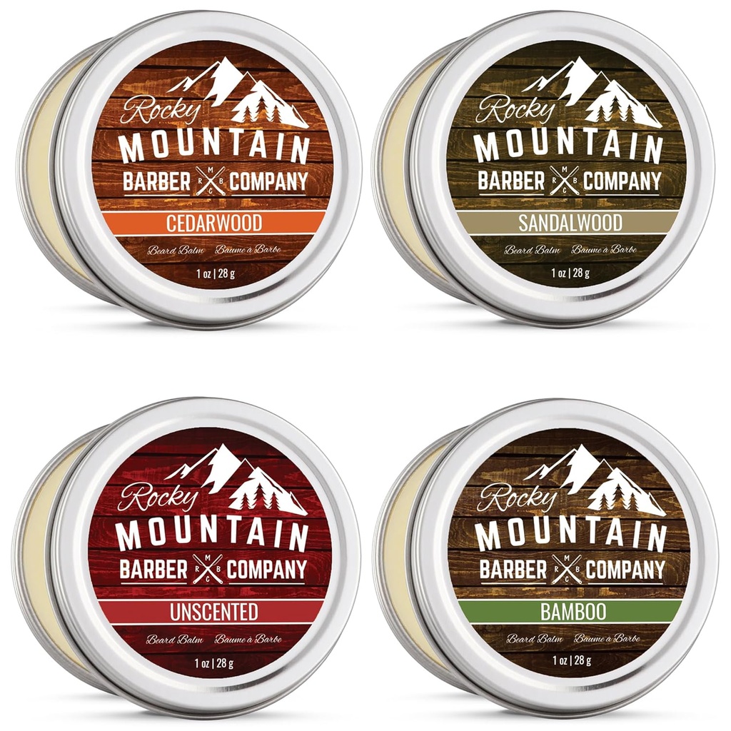 Beard Balm Variety Pack - Argan Oil, Shea Butter, Coconut Oil & Jojoba Oil - 비타민 및 미네랄이 풍부한 4 개의 천연 샘플 (1 온스)