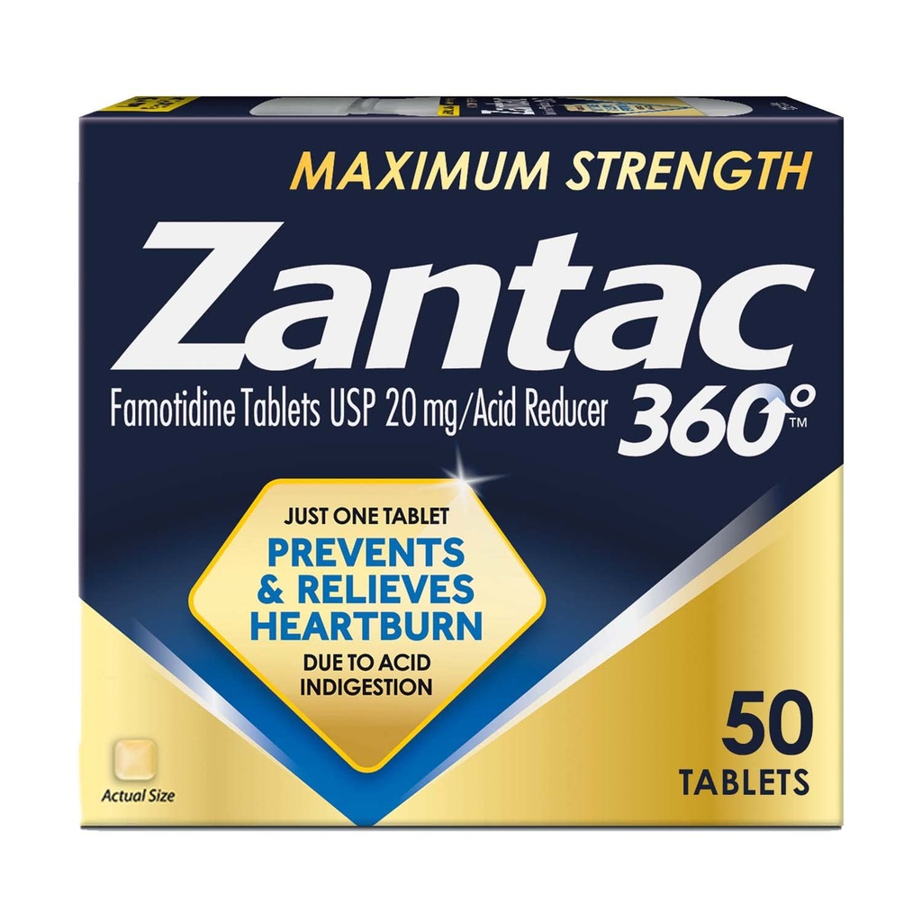 Zantac 360 최대 힘 정제, 50 조사, Heartburn 예방 및 안전, 20 mg 정제