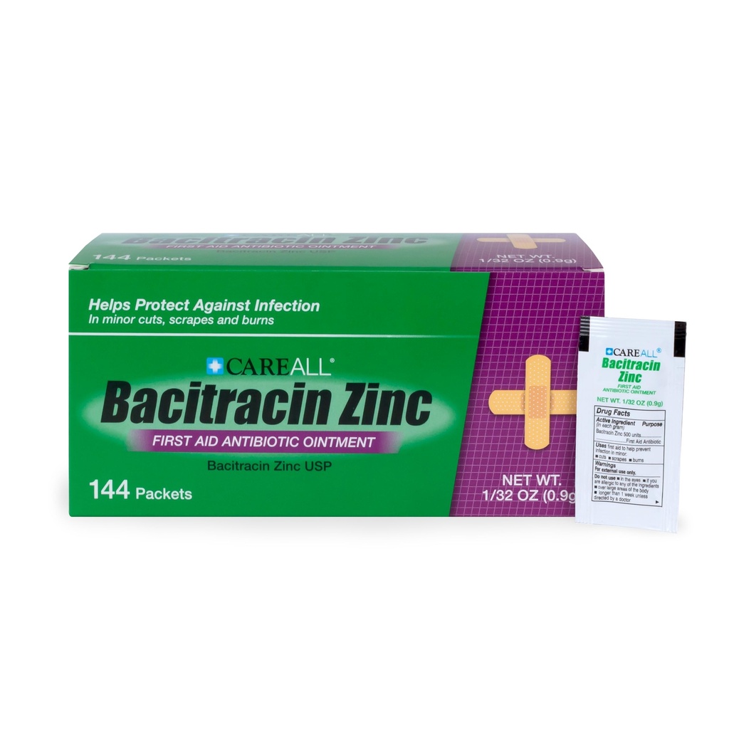 CareAll Bacitracin 항생 아연 연고 (144 팩), 0.9gr 포일 패킷. 미네소타 컷, 스크랩 및 화상에 감염을 방지하는 응급실