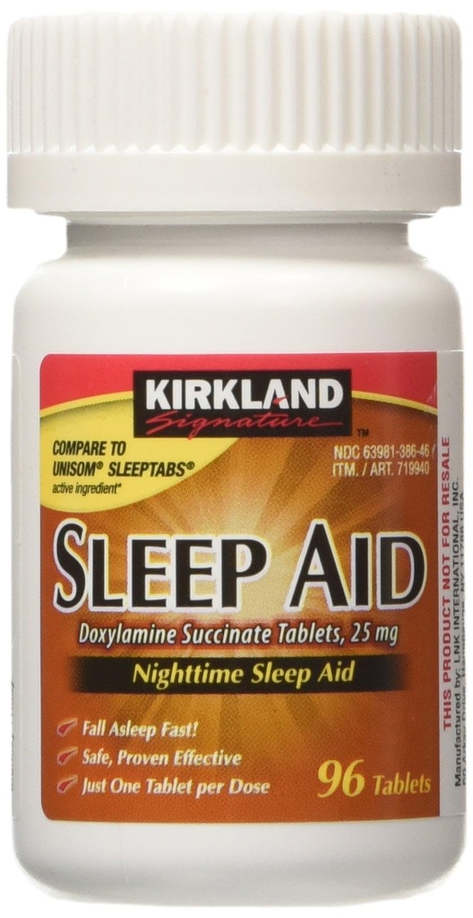 Kirkland Signature Sleep Aid Doxylamine Succinate 25 Mg, 96-Count (1 병) 야간 수면 보조