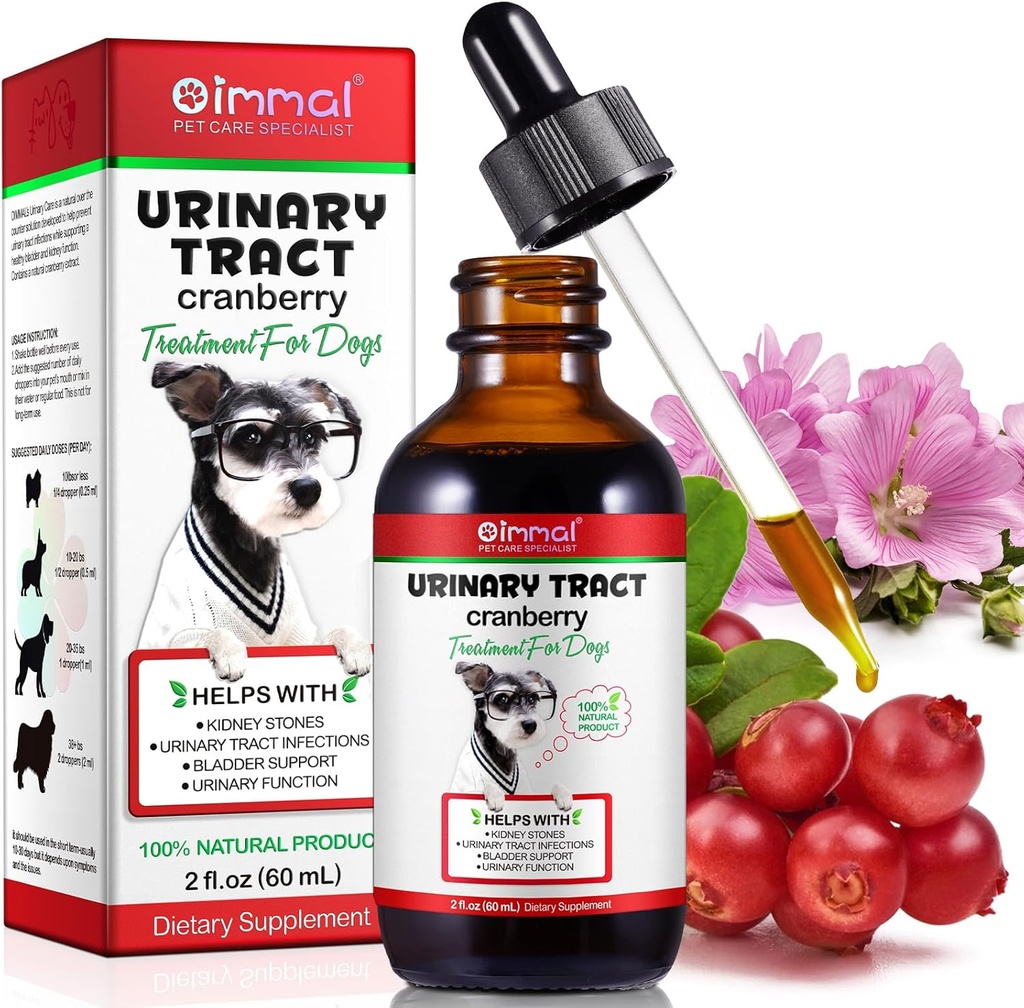 개 UTI 치료 - Urinary Tract 감염 치료, Kidney+Bladder 지원 보충교재, 개를 위한 자연적인 Cranberry 추출물, Urinary와 소화 건강 (2개 Fl Oz)를 지원합니다
