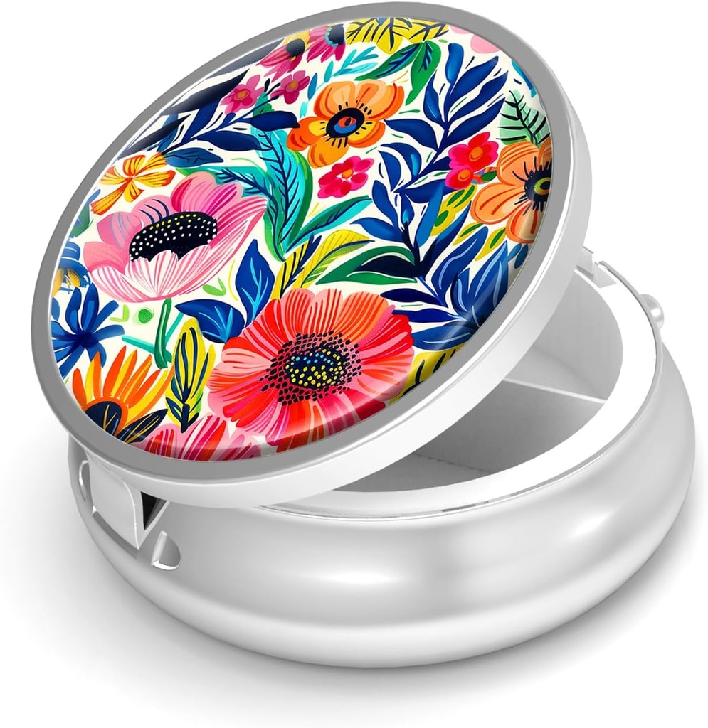 Pill Box-3 Compartment Purse & Pocket Mini Metal Pill Holder Travel Pill Container를 위한 작은 알약 케이스는 비타민 BPA-Free (Garden Flower)를 보유합니다