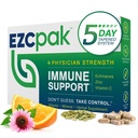 EZC Pak 5-Day 가늘게 한 면역 지원 부스터 - 비타민 면역 지원 보충교재, Echinacea, 아연 비타민 C, 면역 체계 지원을 위한 비타민, 성인을 위한 면역 부스터 - 면역 지원 비타민