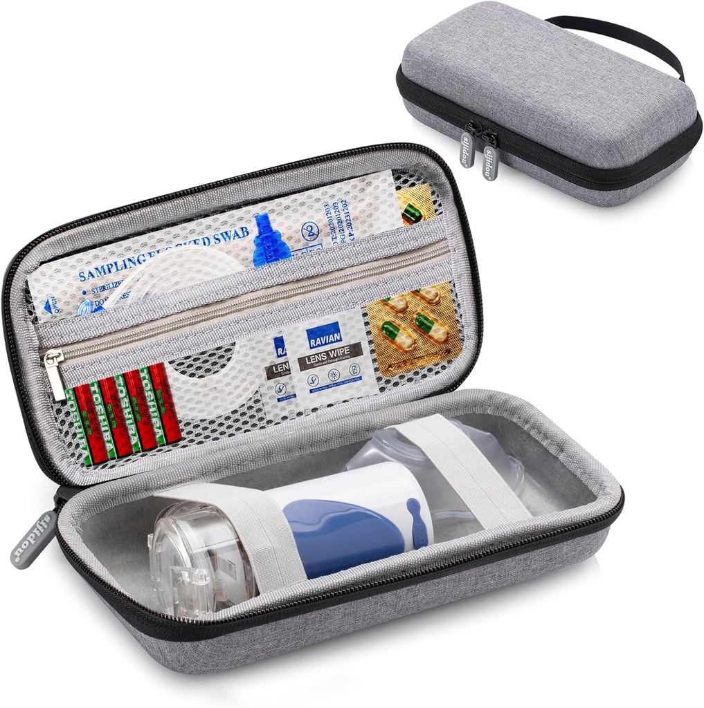 여행을위한 휴대용 분무기 케이스, 아이 및 성인 핸드 헬드 Asthma 기계, 의료 용품 주최자, 전자 주최자 케이스 코드, 충전기 (회색)