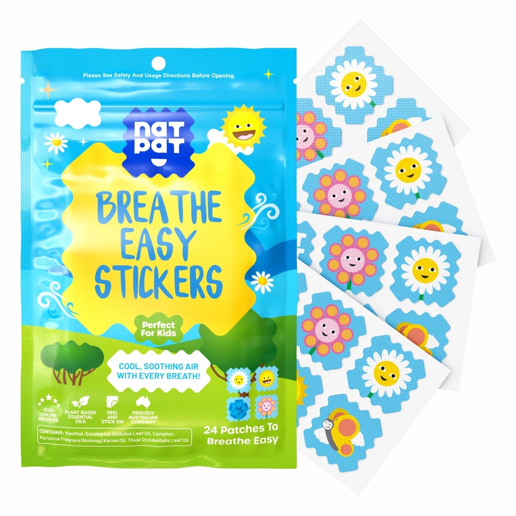 NATPAT 호흡 쉬운 스티커 - 아이와 성인을위한 Stuffy 패치 - 혼잡, 화학 및 의약품을위한 Allergy 완화 - BuzzPatch Natural Patch (24 팩)