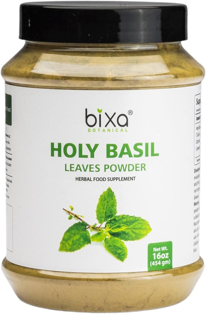 Tulsi 잎 분말 (Holy Basil 잎, Ocimum Sanctum) 지원 Immunity, 건강 한 호흡, 구두 관리, 차와 함께 걸릴 수 있습니다 | 프리미엄 품질 다이어트 천연 보충 - 454g/16 Oz | 1 팩