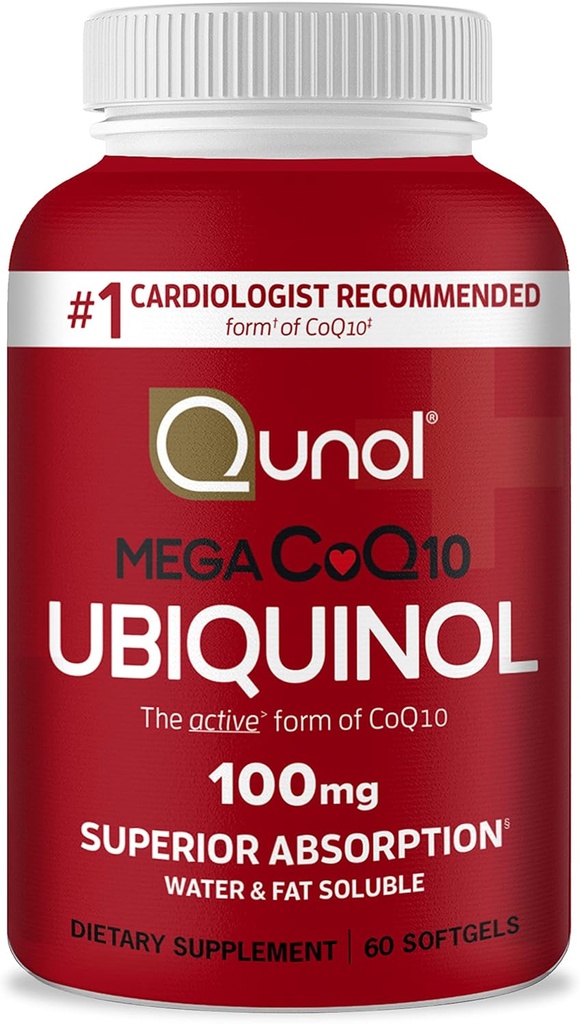 Qunol Ubiquinol CoQ10 100mg Softgels, 메가 Ubiquinol 100mg - 우량한 흡수 - 심장 건강 & 건강한 혈압 수준을 위한 Coenzyme Q10의 활동적인 모양 - 2 달 공급 - 60 조사