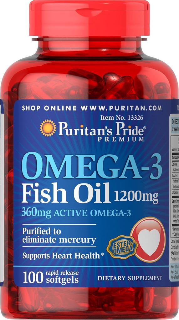 Puritan의 Pride Omega-3 물고기 기름 1200 mg (360 mg 활동적인 Omega-3) - 100 Softgels