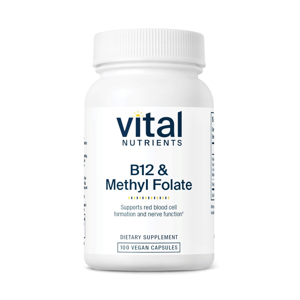 Vital Nutrients 비타민 B12 및 메틸 Folate | Vegan 메틸을 입힌 Folate & B12 보충교재 | 5-MTHF 플러스 B12 지원 신경계 & 대사 * | 글루텐, 낙농장, 간결 무료 | 100 캡슐