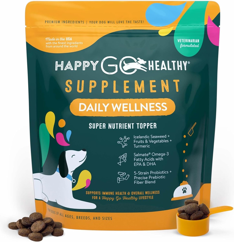 개를위한 매일 건강 보조 식품 | Probiotic & Prebiotic Benefits with Fish Oil & Seaweed to Keep Your Dog Beaming All Day Long | 모든 품종 및 크기 | 120 개