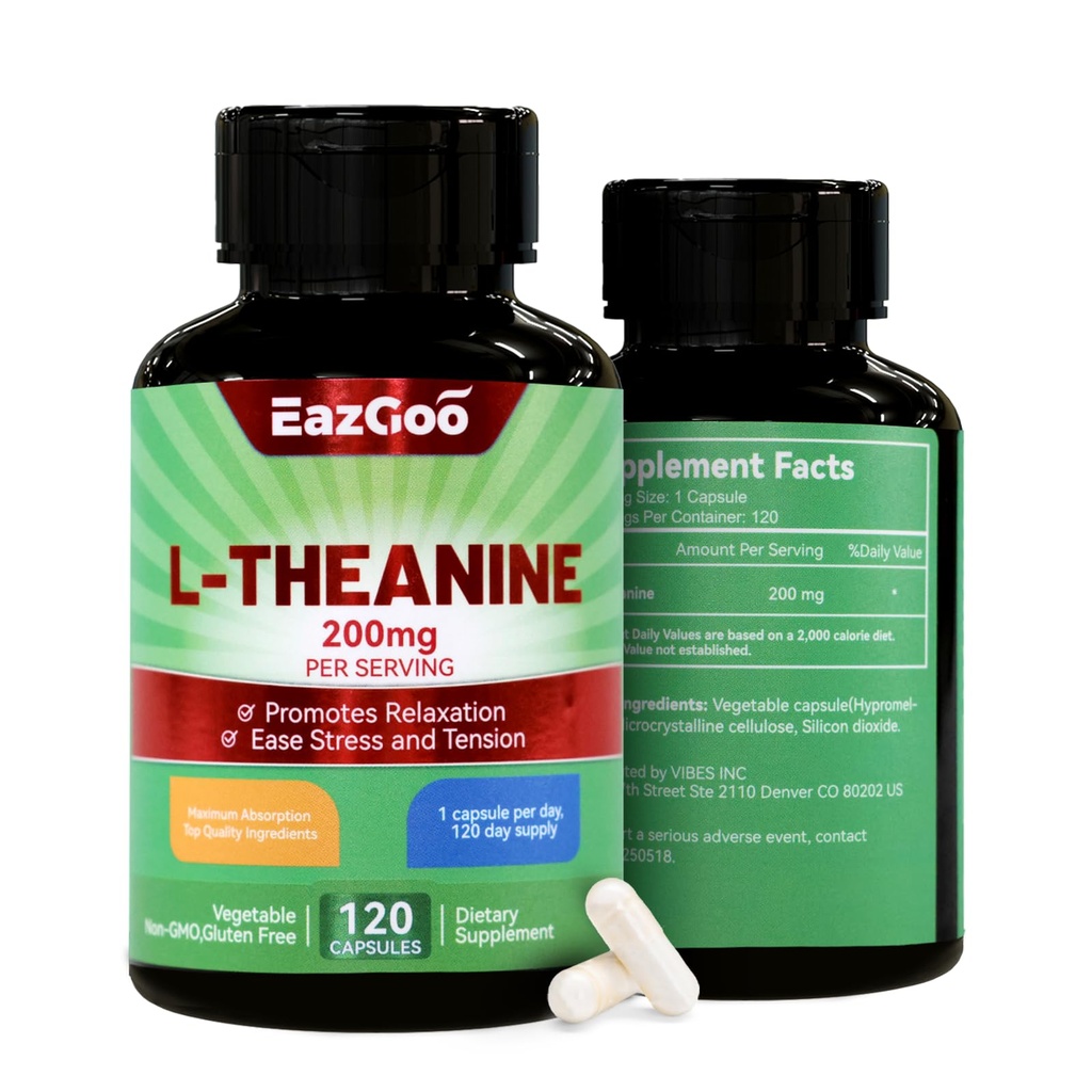 L-Theanine 200mg의 고요함, 긴장, L Theanine 캡슐을 지원하는 아미노산 보충교재 - 비 GMO, 글루텐 자유로운, 240의 볼트 캡슐