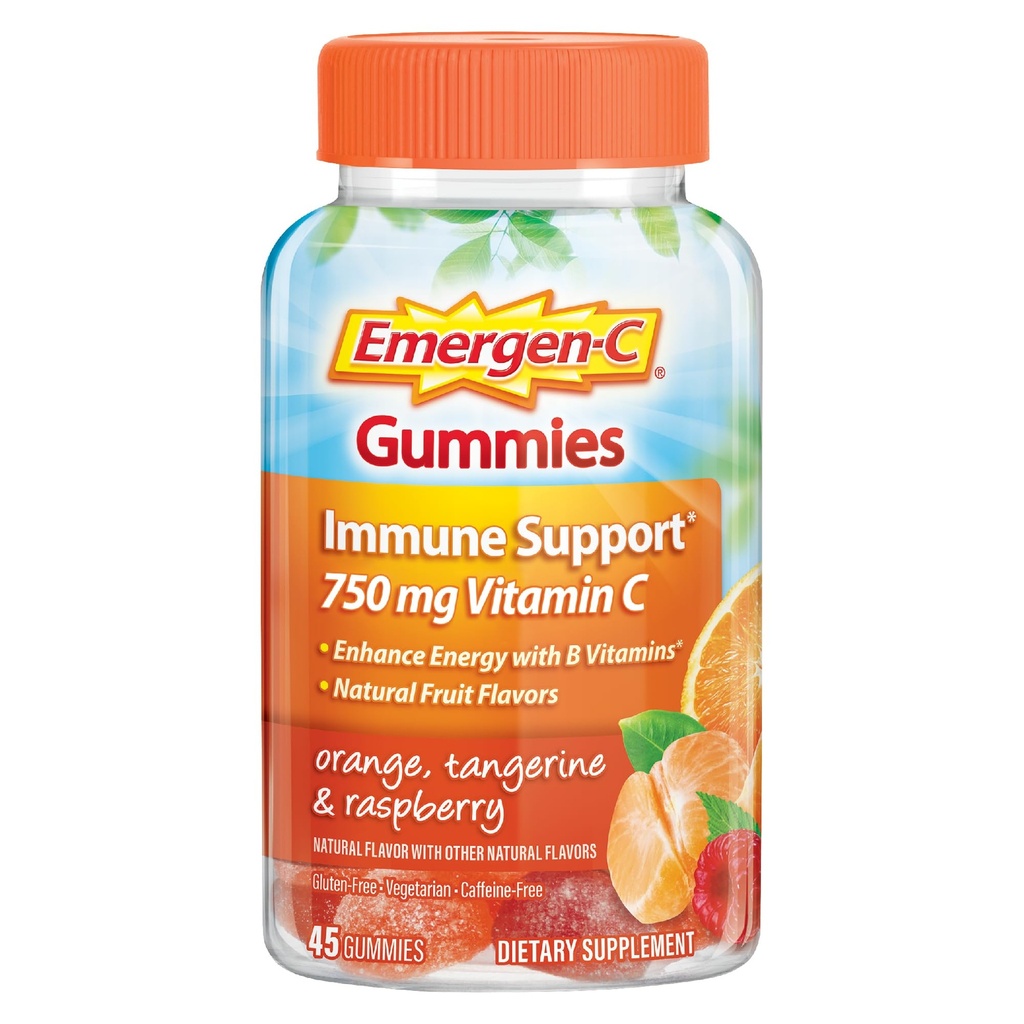 성인을위한 Emergen-C 750mg 비타민 C Gummies, B 비타민, 글루텐 무료, 오렌지, Tangerine 및 라즈베리 맛, 학교 Essentials로 돌아 - 45 개