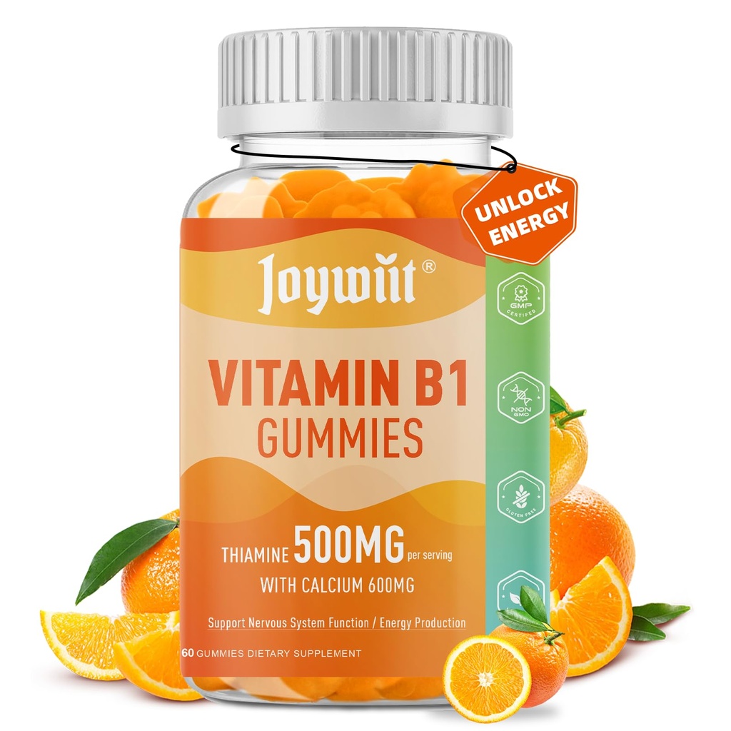 비타민 B1 Gummies 500mg의 600mg 칼슘 구연산염과 더불어 성인을 위한 Chewable Thiamine B1 보충교재, 지원 Nervous 체계, 채식주의자, 자연적인 오렌지 풍미