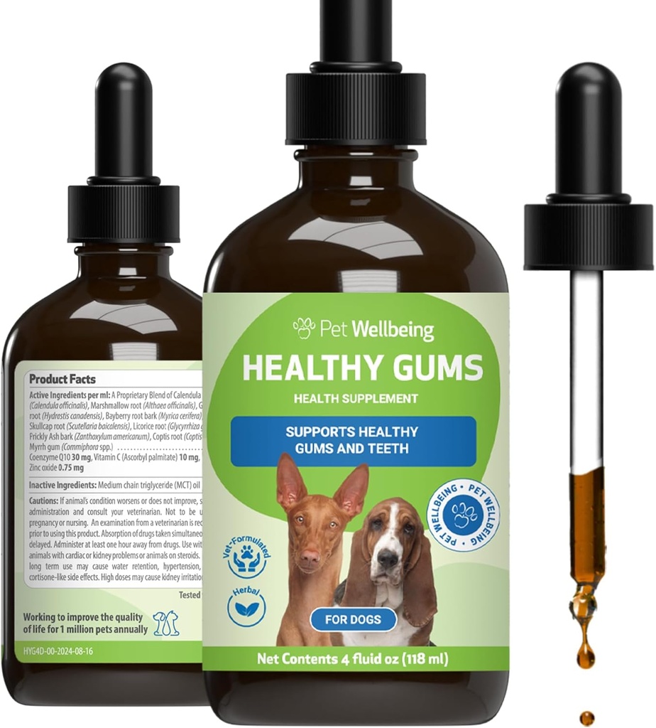 개를위한 애완 동물 웰빙 건강한 Gums - Gums 및 치과 건강, 구강 케어, 건강한 호흡, 코엔자임 Q10, 산화 아연, Calendula, Marshmallow 뿌리 - 수의학 공식 홀리스틱 Topical 4 oz (118 ml)