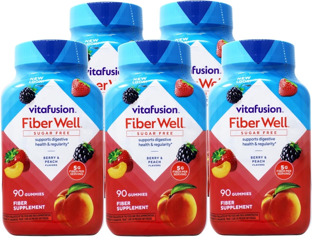 VitaFusion, 섬유 잘 Gummies, 섬유 보충교재, 분류된 풍미 - 90의 gummies, 5의 팩
