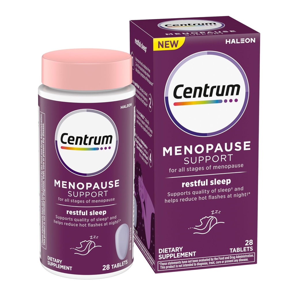 Centrum Restful Sleep Menopause 지원 정제, 임상적으로 Studied DailyZz와 geniVida, 28 조사를 가진 보충교재