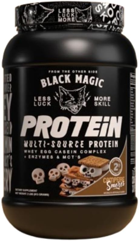 Black Magic Protein Powder와 호환되는 전세계 영양 번들 - Multi-Source Protein Enzymes & MCT- 2LB Campfire Smores 풍미를 가진 Whey, 계란 & Casein Complex