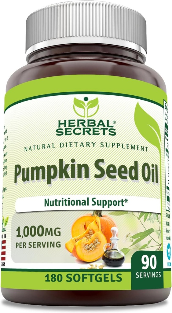 허브 비밀 호박 씨앗 오일 1000 Mg 보충 | 180 Softgels | Non-GMO | 글루텐 프리 | 미국