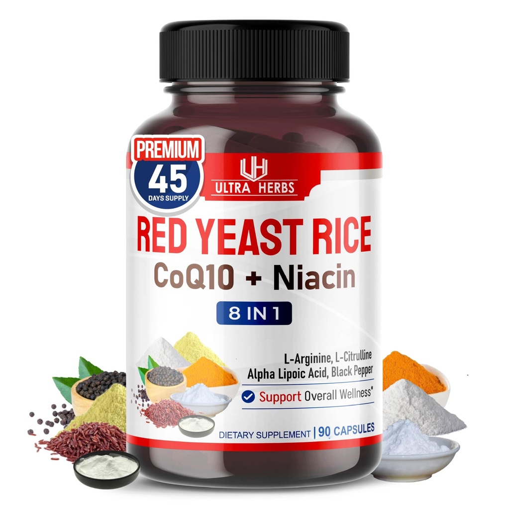 Ultra Red Yeast Rice CoQ10 - Niacin, L-Arginine, L-Citrulline (90 개)와 전반적인 건강을 촉진