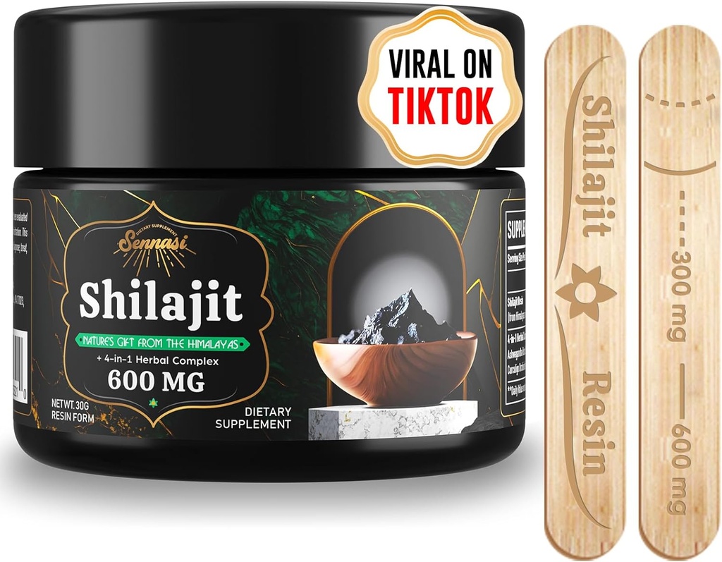 Sennasi 600 MG Shilajit 수지 - Fulvic 산과 Shilajit 보충 & 에너지, 면역력, 두뇌 힘, 30 그램을 위한 85+ 추적 무기
