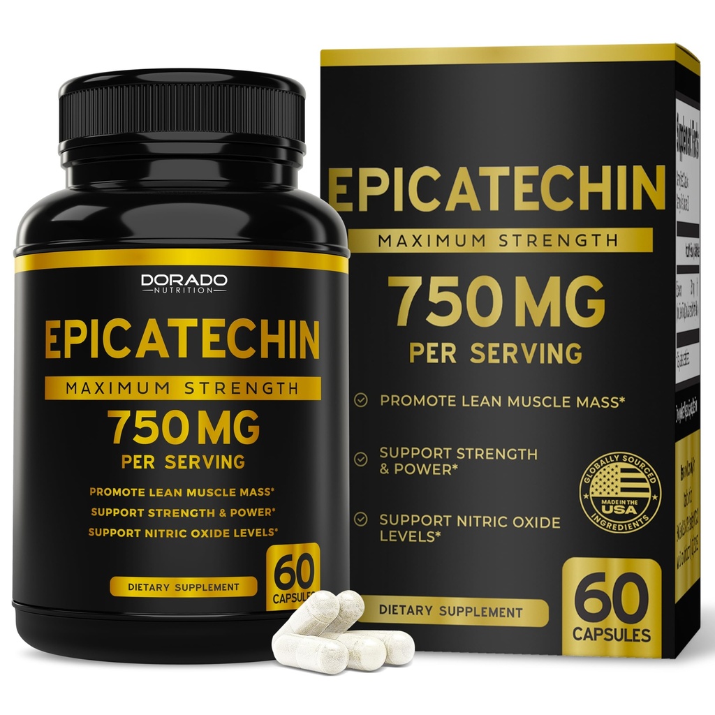 서빙 당 Epicatechin 추출물 750mg - (60의 캡슐) - Lean 근육, Nitric 산화물, Myostatin 억제물, Stamina, 내구시간, 펌프 & 이익 - 비 GMO & Vegan 보충교재 - (60의 조사)