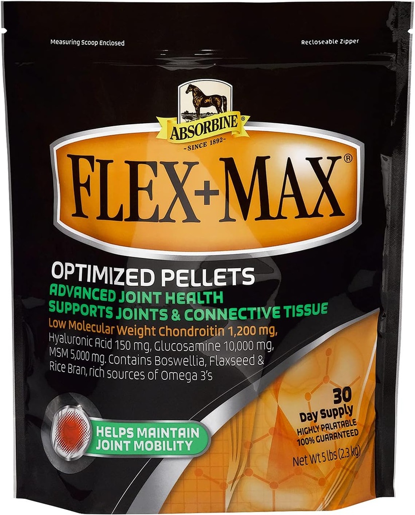 Absorbine Flex+Max 말 합동 보충교재 펠릿, 높게 Palatable, Glucosamine, MSM, Chondroitin & Flaxseed, 5lb 부대/30 일 공급을 가진 포괄적인 Equine 공식