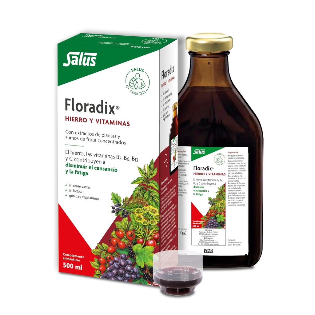 Flora, Floradix 철 + 허브, 천연 액체 철 보충, 17 fl Ounce (500 ML)