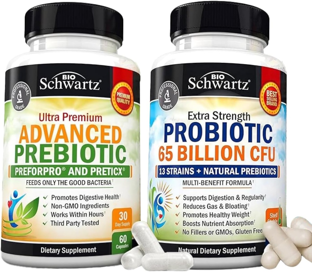 65 억 CFU 매일 Probiotic 보충교재 (1 달 공급) 플러스 진보된 Prebiotic Gut 건강 보충교재 (1 달 공급)