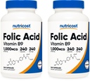 Nutricost Folic 산 (비타민 B9) 1000 mcg, 240 캡슐 (2 병)