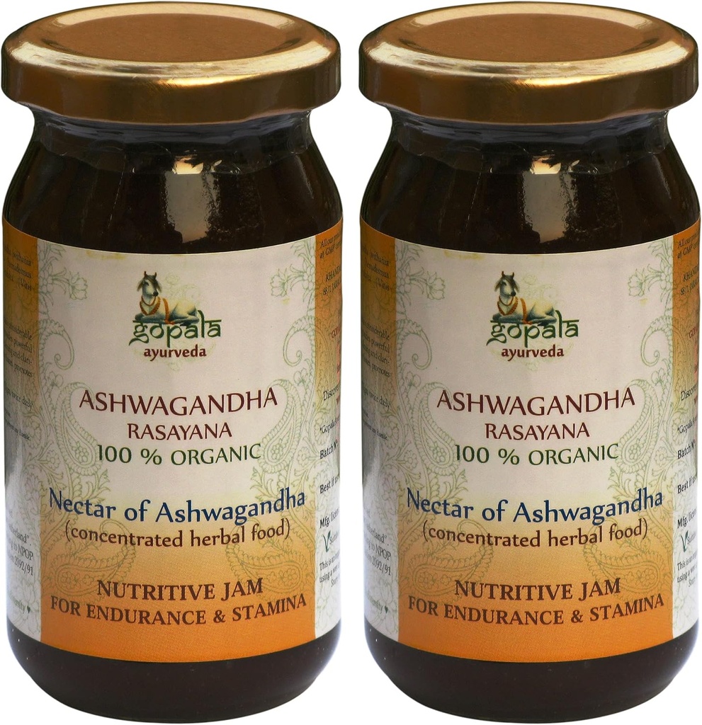Gopala Ayurveda Ashwagandha Rasayana 250g - 100 % USDA 인증 유기농 허브로 만든 Ayurvedic 초본 잼 (팩 2)