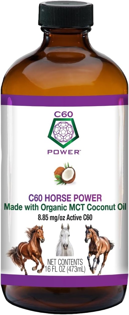 C60 말 힘 - 유기 MCT 야자열매 기름, 말, 99.99% 순수한 탄소 Fullerene를 위한 자연적인 웰니스 지원에 있는 C60는, 건강한 노후화, 에너지, & 기동성을 승진시킵니다 - 16의 fl oz 병