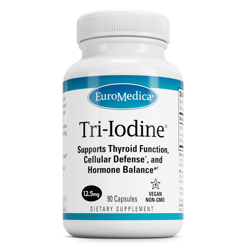 EuroMedica Tri-Iodine - 지원 갑상선 건강 - Kelp에서 분자 Iodine와 보조 호르몬 균형 - 특징 칼륨 Iodide & 나트륨 Iodide - 뇌 및 에너지 지원 - 12.5mg, 90 캡슐