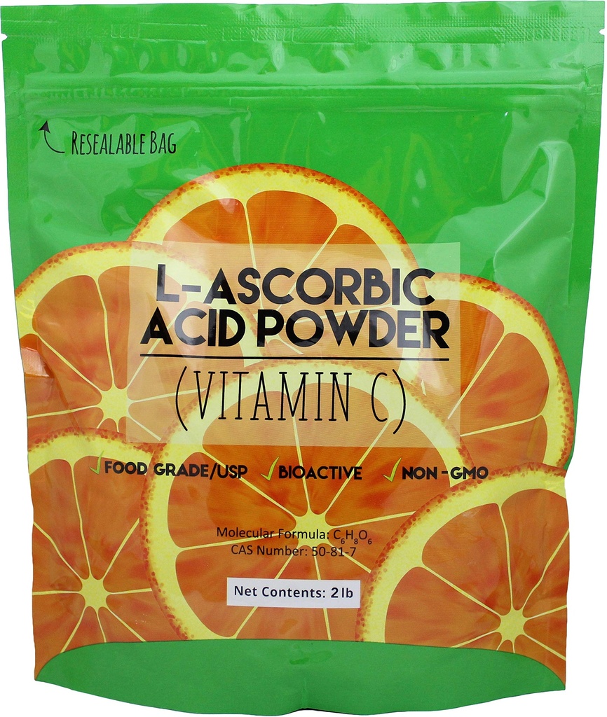 Duda 에너지 asc2 부대 L 아스코르브산 분말, 2 lb., 99+% 음식 급료 USP36/BP2012년 Naturally Fermented 순수한 백색 결정 비타민 C의 모양
