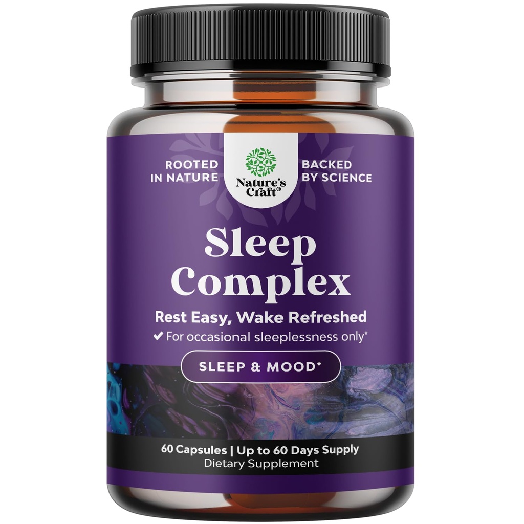 Natures Craft Natural Refreshing Sleep Formula - 건강한 휴식 지원 - 비 중독성 보충교재 - 마그네슘 L-Theanine GABA - 가장 순수한 초본 성분