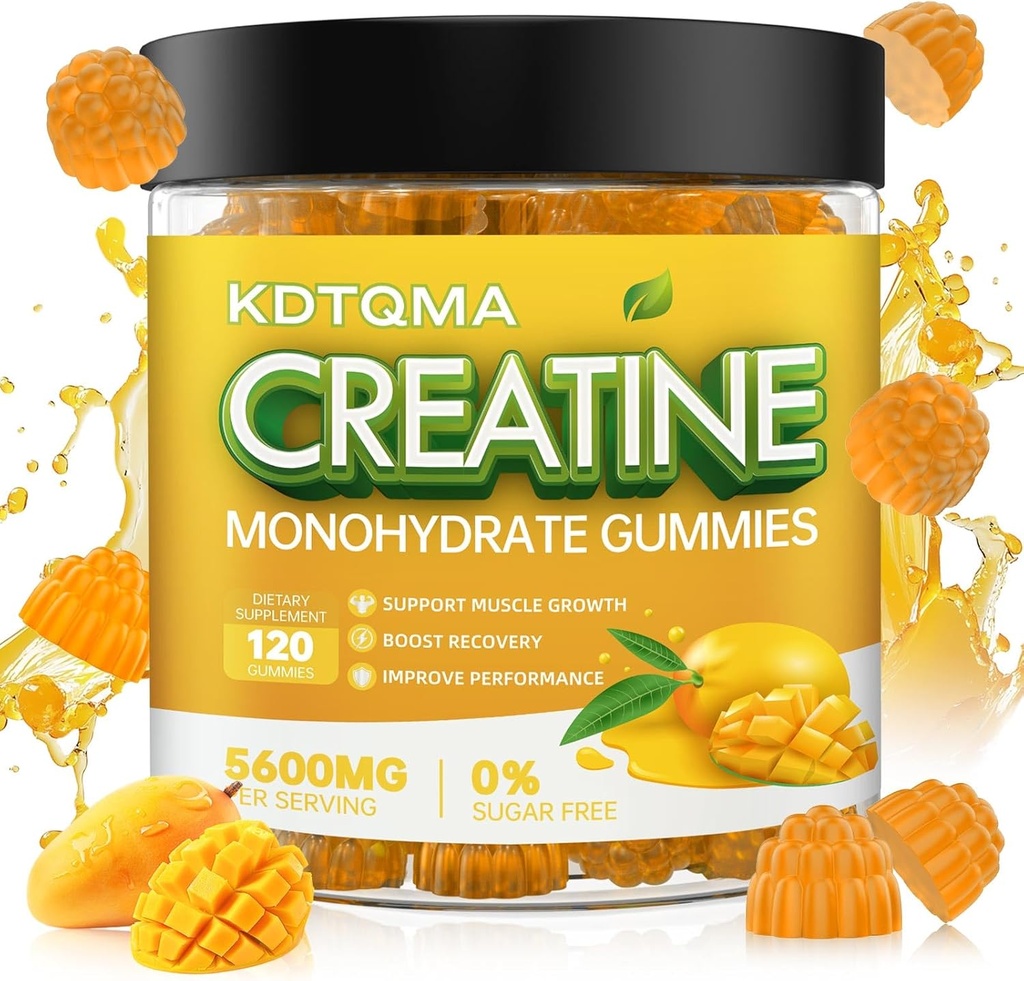 남자 & 여자 120 CT를 위한 크레아틴 Monohydrate Gummies - 서빙 당 크레아틴 Monohydrate의 5600mg, 근육 지원 & 에너지 부스트를 위한 Chewable Creatine Monohydrate, 설탕 자유로운, 채식주의자 (망고 풍미)