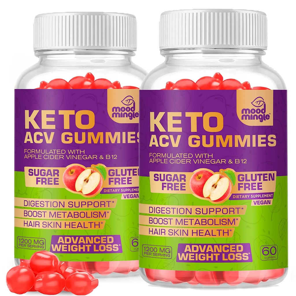 Keto ACV Gummies 글루텐 & Sugar-Free Apple Cider Vinegar Gummies for Advanced Weight Loss - 여성 남성을위한 급속한 뚱뚱한 가열기 다이어트 보충 - 60 Gummies (1000MG) (2 팩)