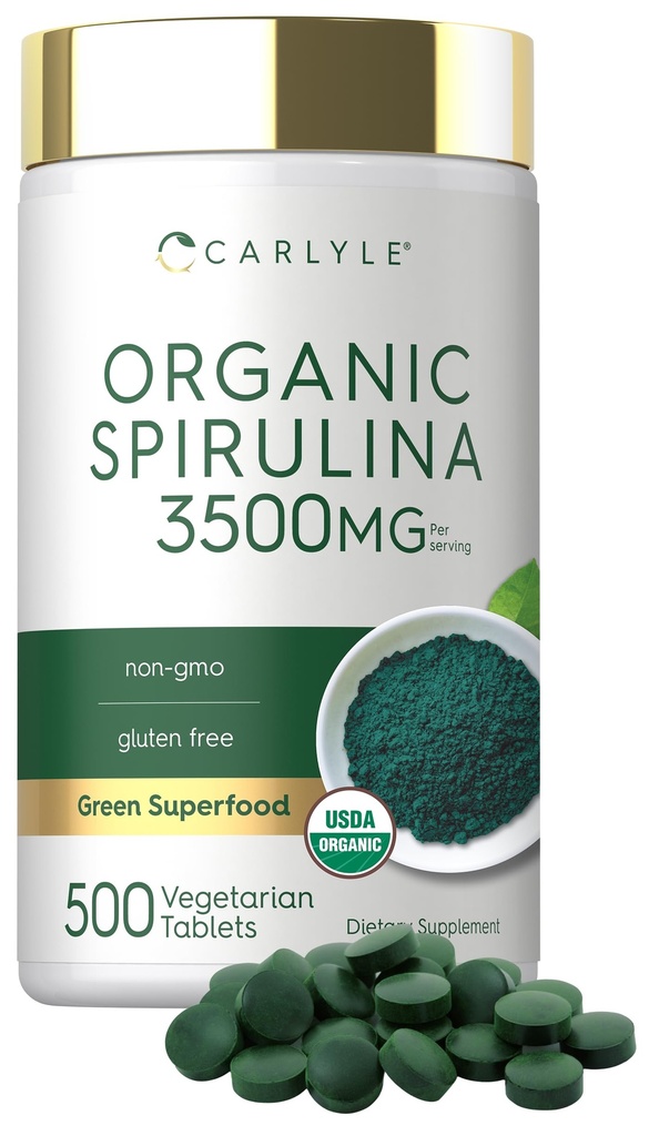 Carlyle Organic Spirulina Tablets 3500mg | 500 개 | 비 GMO 및 글루텐 프리 보충교재