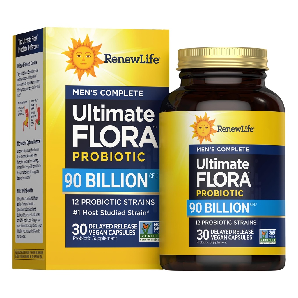 갱신 생활 남자의 배려 Probiotic 캡슐, 지원 남자 Digestive, 콜로라도, 면역 및 호흡 건강, L. Rhamnosus GG, 낙농장, 간장 및 글루텐 자유로운, 90억 CFU, 30 조사