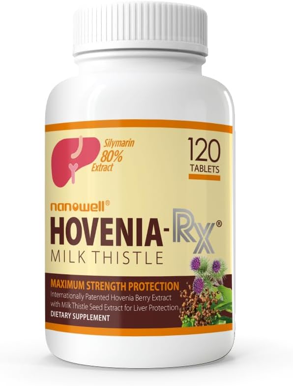 NANOWELL Hovenia-RX 우유 이틀 - 80 % Silymarin 우유 이틀 종자 추출물과 함께 라이브 지원 보충 - 120 정제, 30 일 공급