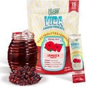 Hydration + Energy Electrolyte 음료 믹스 – Hibiscus Agua Fresca 맛 | 카페인, L-Theanine, 코코넛 워터 및 미네랄이 함유 된 설탕 무료 분말 | 15 Single-Serve Stick Packs, Low Calorie