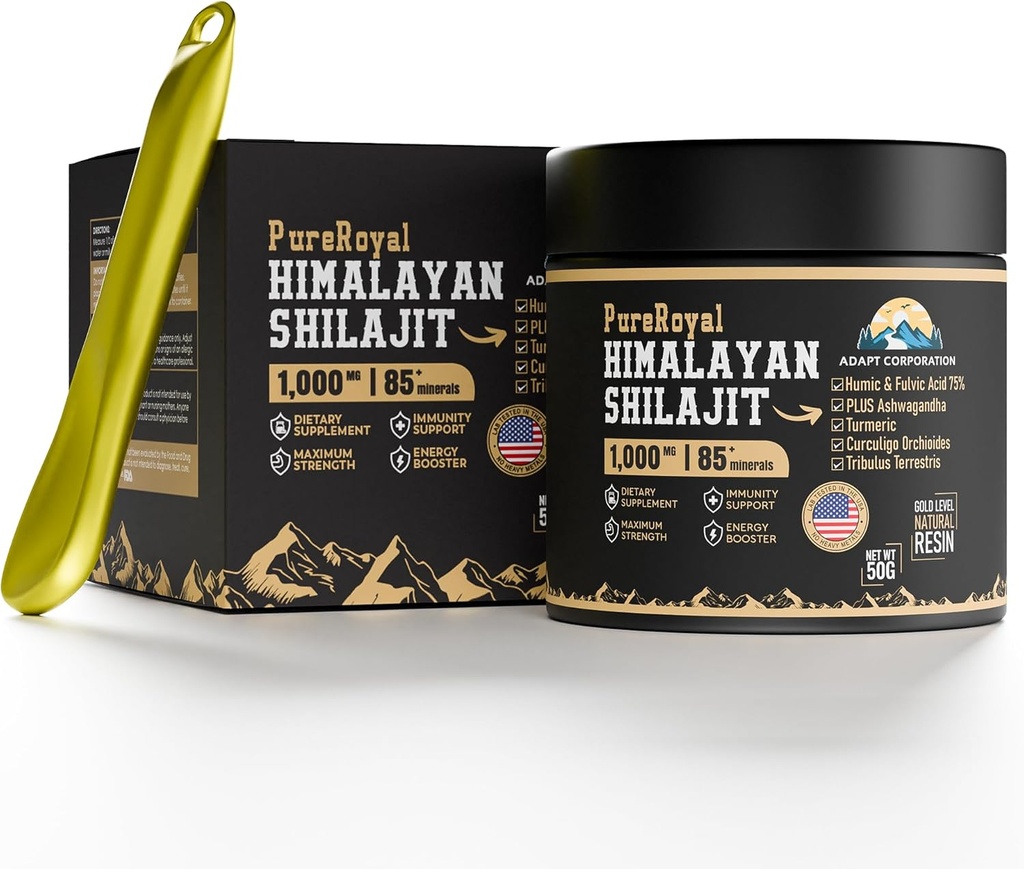 Himalayan Shilajit 수지 - 높은 효능, 1100 MG Himalayan 추출물, 75 % + Fulvic 산, 에너지, 웰빙 및 면역 지원, 85 + 추적 미네랄, 실험실 테스트, 50g 항아리, 46 서빙