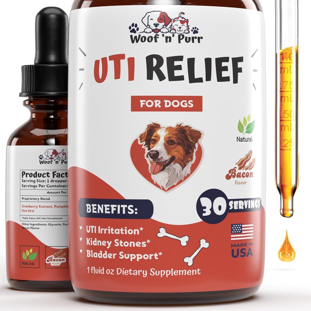 자연적인 개 UTI 치료 - 개 UTI - 개 Urinary Tract 감염 치료 - UTI 개 치료 - 개 UTI 보충 - 개 UTI 크랜베리 - 개 크랜베리 보충 - 1 fl oz - 바콘 맛