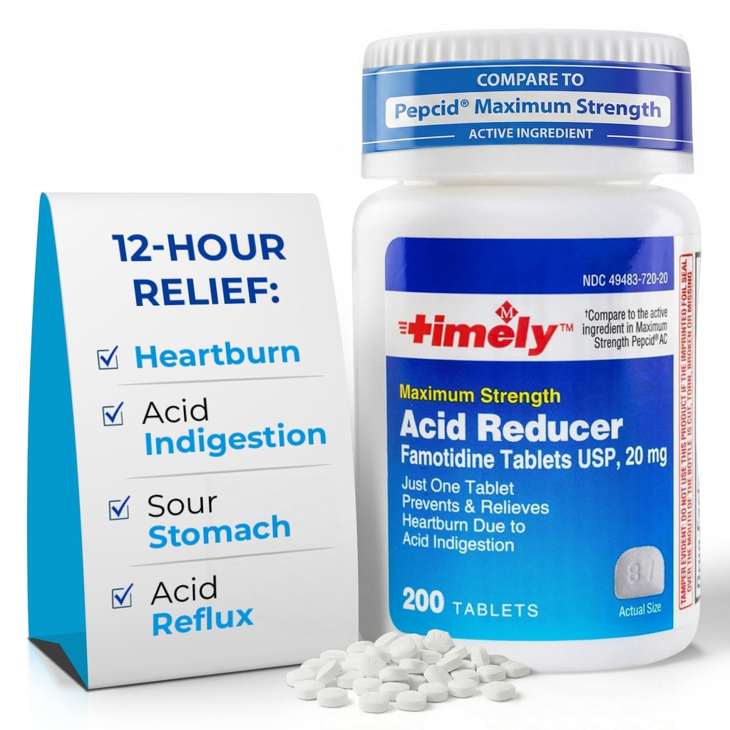 적시 산성 흡진기 Famotidine 20mg - Heartburn 기복과 산 Indigestion 증상을 위한 Anatcid 산 Reflux 약 - 200의 정제