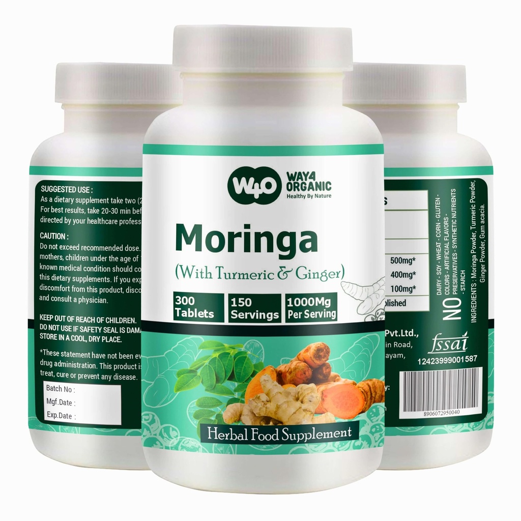 Moringa는 Turmeric와 Ginger, 300의 알약, 5 달 공급, 150의 봉사, 봉사 당 1000 Mg를 가진 정제를 메모장에 기입합니다. 여러 이점을 가진 1개의 캡슐 - Digestive 건강 (1의 포장)를 지원합니다